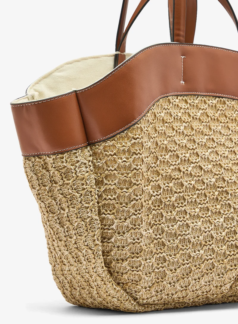 Ella Brown Textured Detailed Tote Bag for Women | Best Price UAE